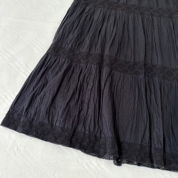 Vintage 90s Tiered Black Maxi Skirt with elastic waist Boho Whimsigoth Fairy - Picture 9 of 13